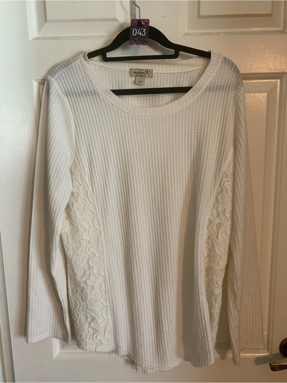 ONE WORLD Cream Textured Waffle Knit Top
